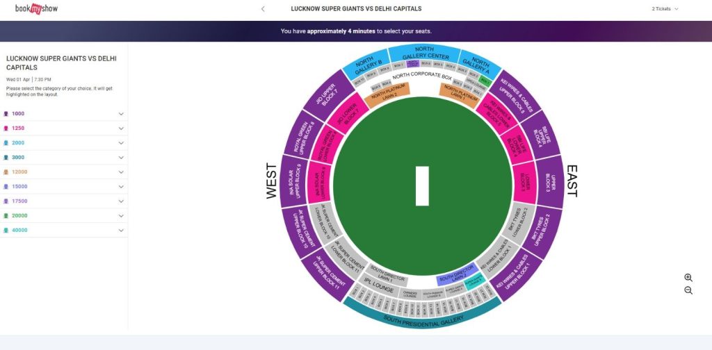 IPL stadium price category list