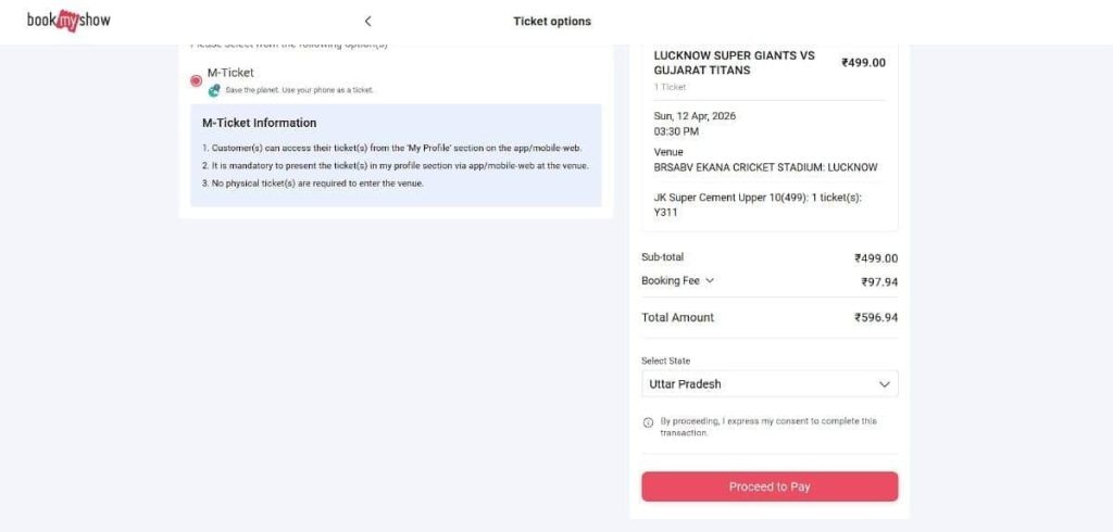 Ticket Options Page